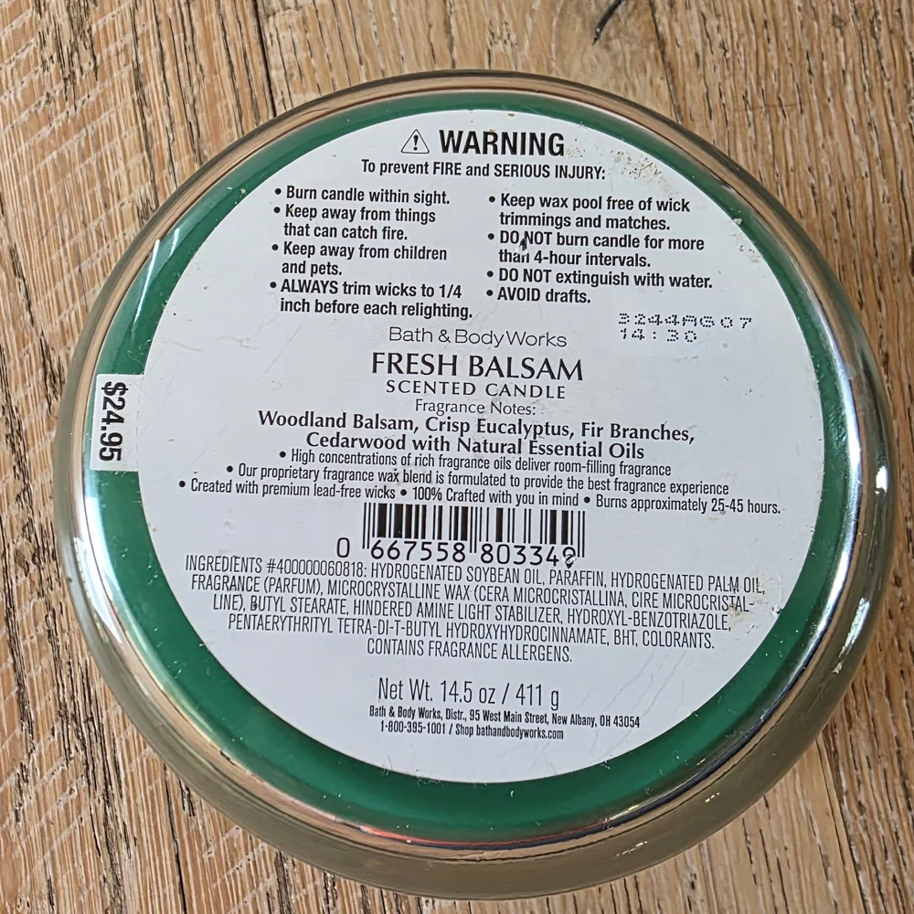 Bath & Body Works 3 Wick Fresh Balsam Scented Candle Decorative Lid Mouse